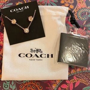 Coach Open Circle Necklace Tea Rose Stud Set Jewelry